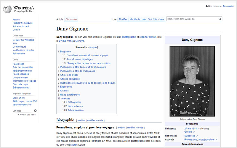 Fonds Dany Gignoux (6): Documentation et création d’un article sur Wikipédia pour Dany Gignoux